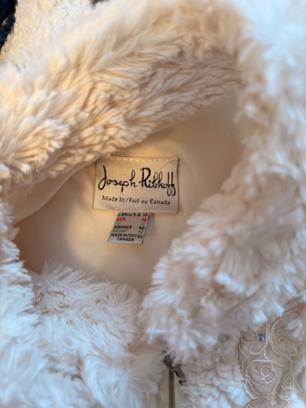 Joseph Ribkoff Faux Fur Embroidery & Rhinestones Jacket Size 10 - Picture 8 of 10